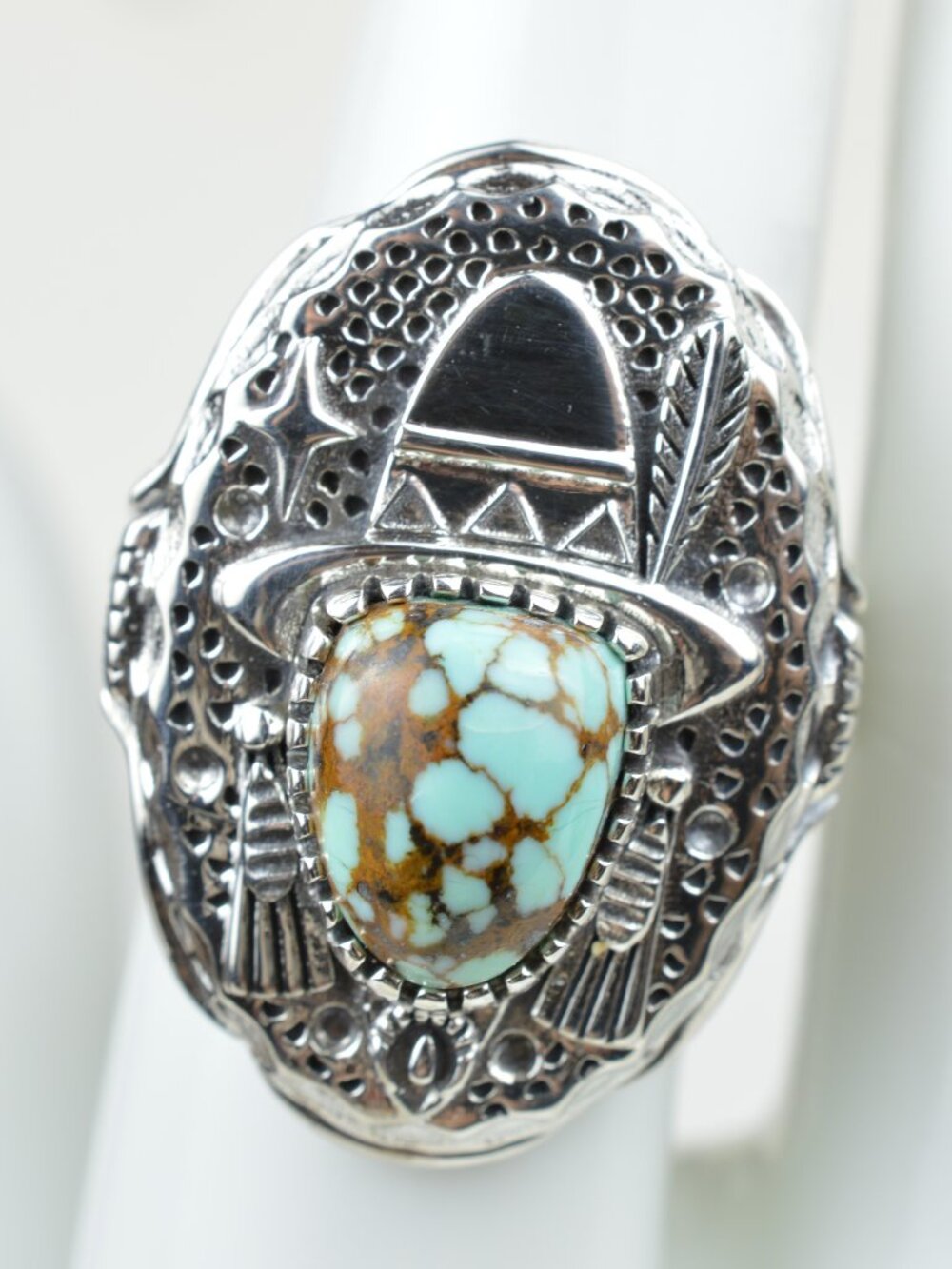 D'Joy 925 Silver Turquoise Cowboy Hat Ring Sterling Silver Size 7
